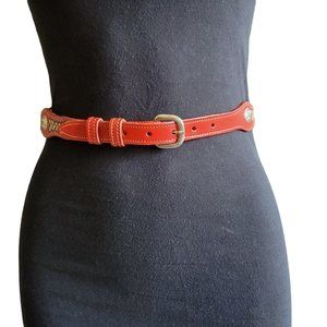 Big John Womens Belt Red 38" Western Wear Adjustable Scalloped Silver Buckle